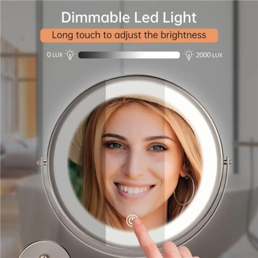 Rechargeable Wall Mounted Lighted Makeup Vanity Mirror 8 Inch Double Sided